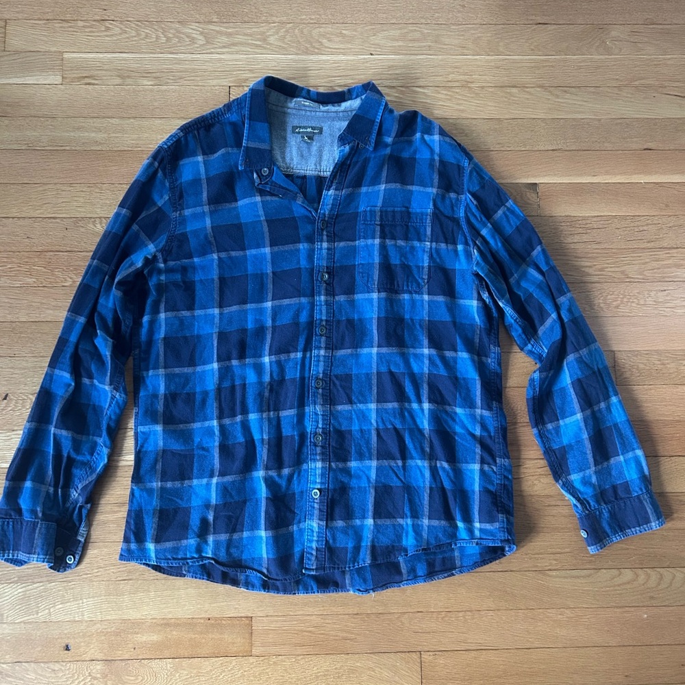 Eddie Bauer Navy and Blue Checkered Shirt
